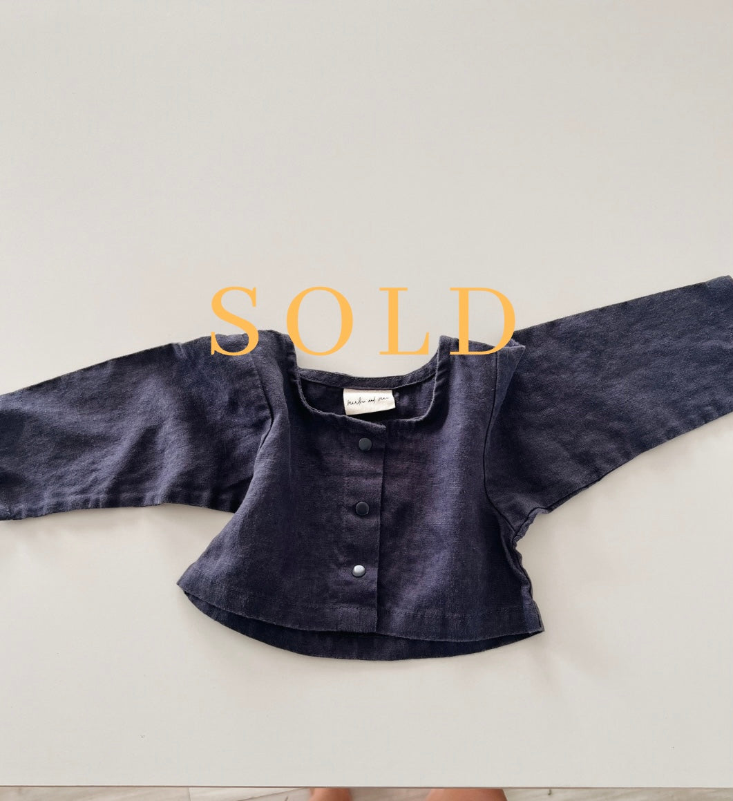 Linen long sleeved top in navy (sold out style)
