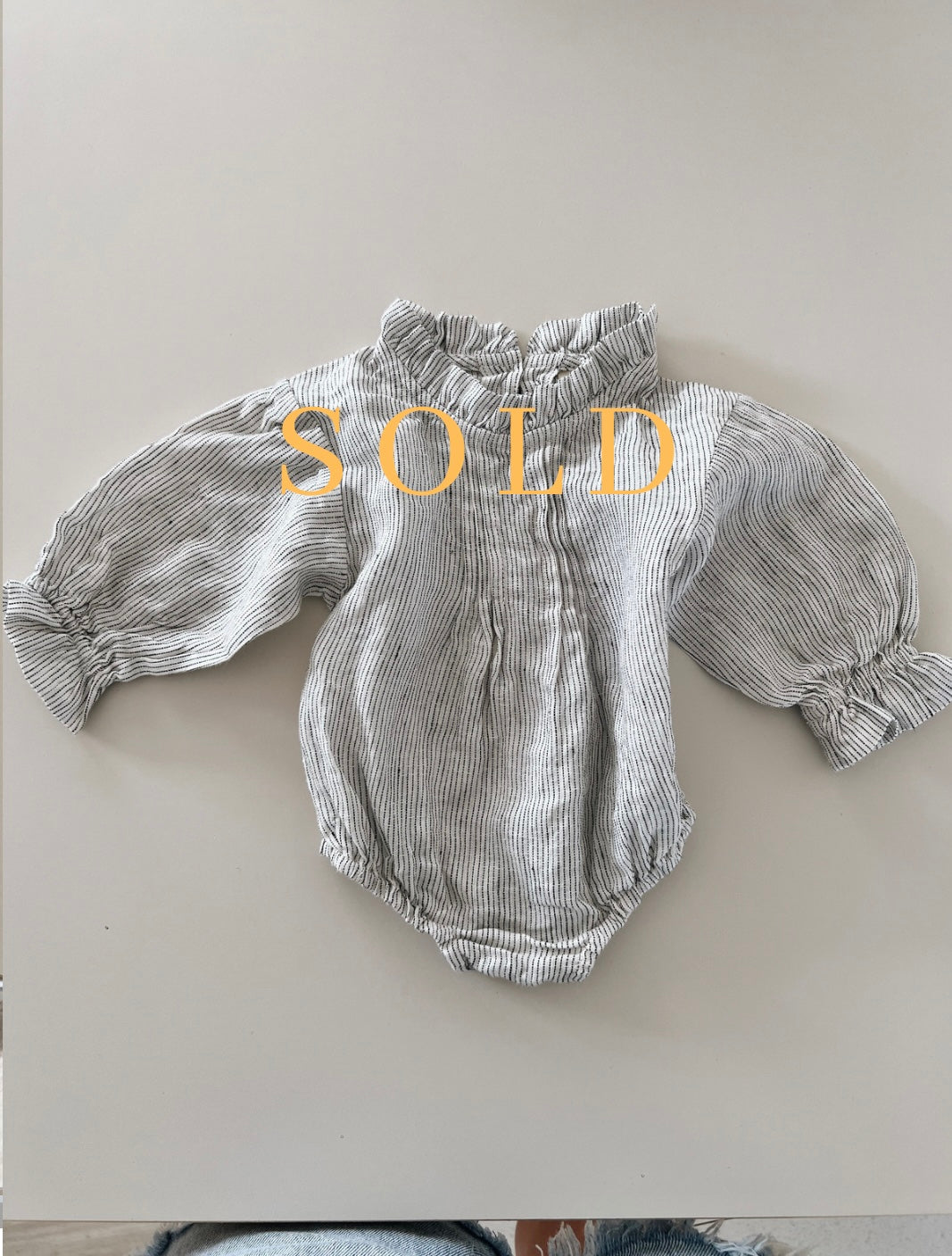 Jean romper in beach stripe 0-3 months (sample sale)