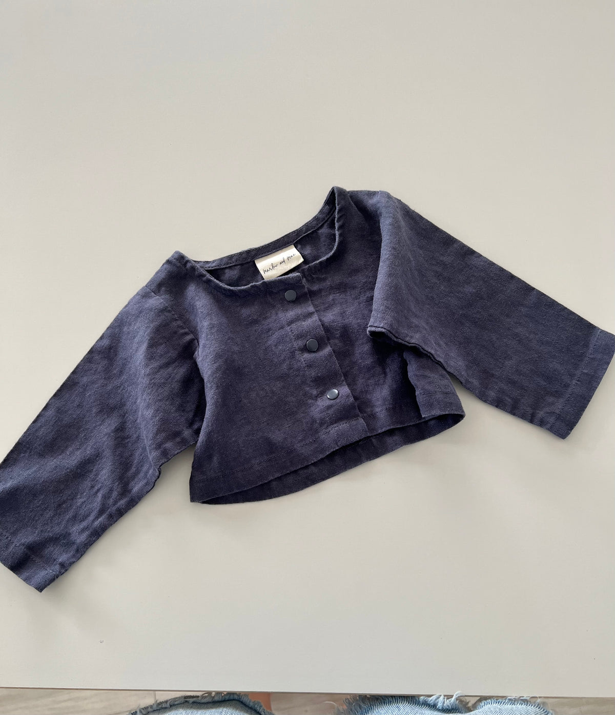 Linen long sleeved top in navy (sold out style)